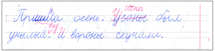 Диктант Даниила П. (9 лет, 2 класс)